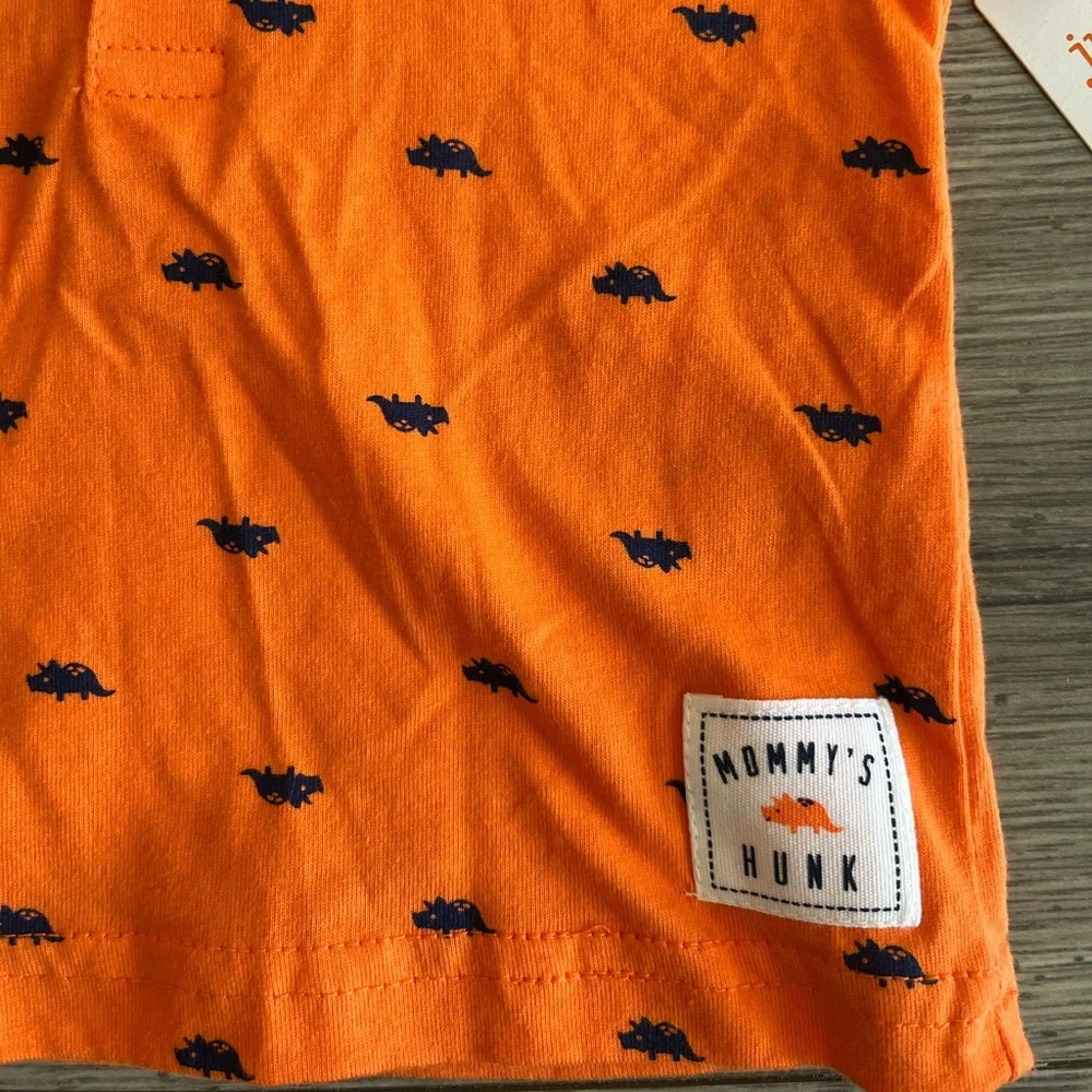 Carter’s Just One You Baby Boy Short Sleeve Polo Shirt Orange Blue Dinosaurs 6M
